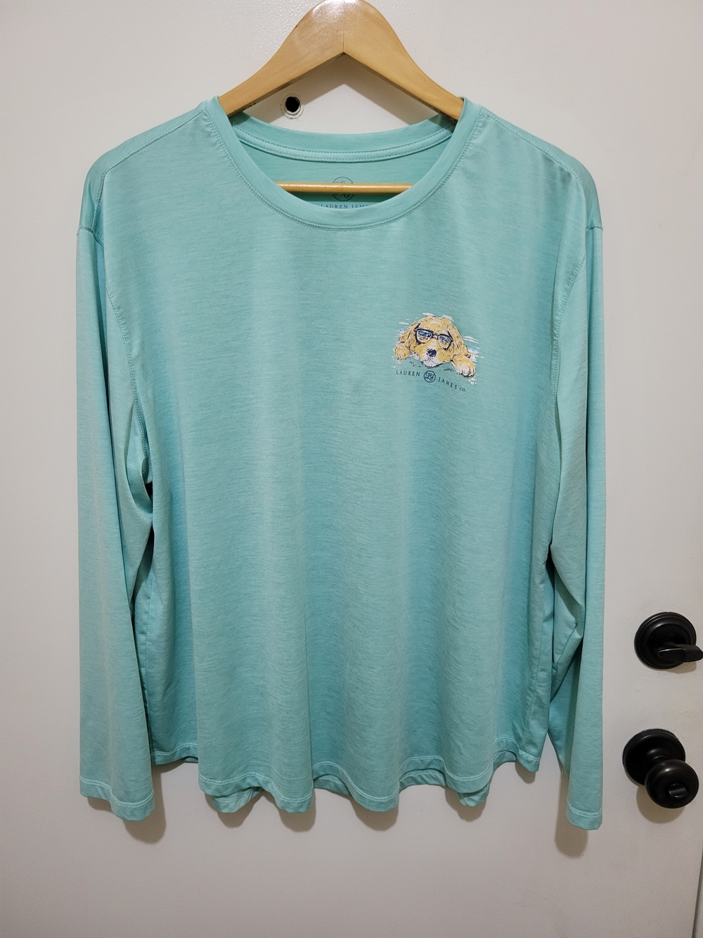 Lauren James Light Aqua Long-Sleeve Tee with Dog Graphic